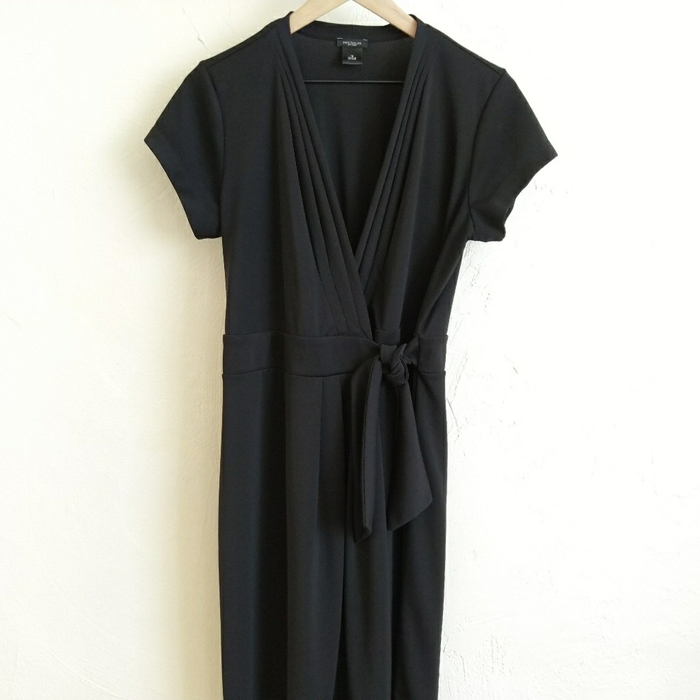 Ann Taylor Black Short Sleeve Wrap Dress 10